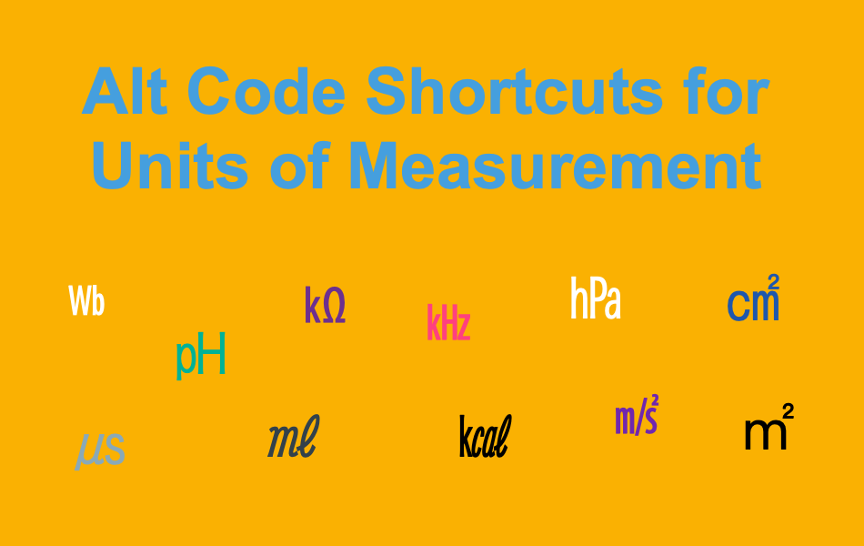 Alt Code Shortcuts for Units of Measurement