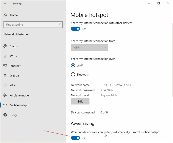 créer un point d'accès mobile dans Windows 10 pic2