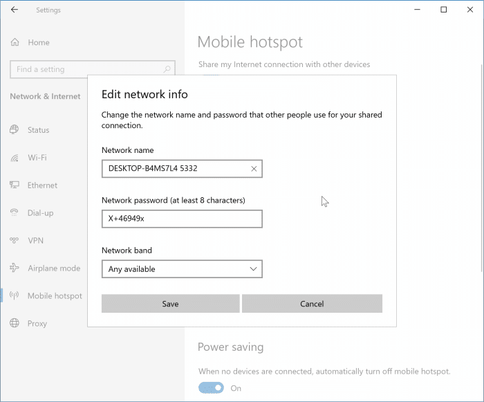créer un point d'accès mobile dans Windows 10 pic3