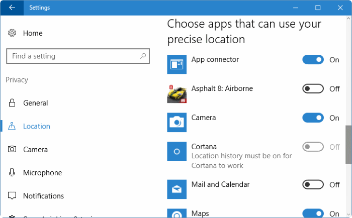 modifier les autorisations des applications dans Windows 10 pic2