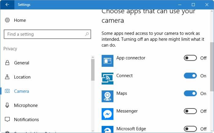 modifier les autorisations des applications dans Windows 10 pic3
