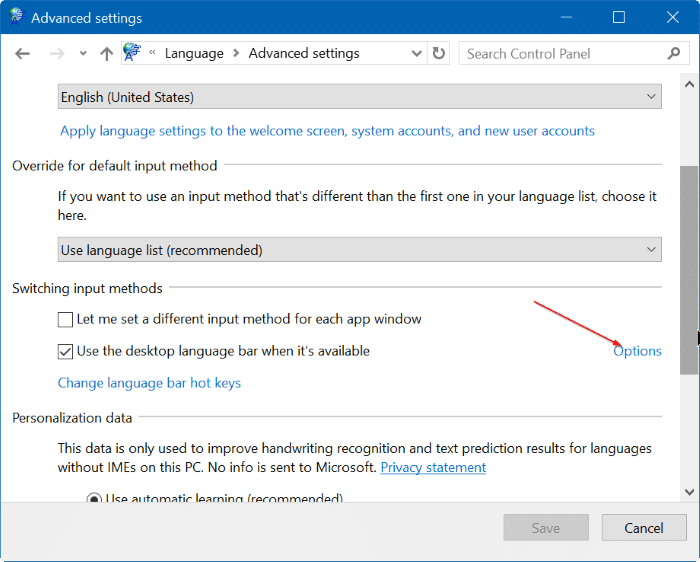 activer ou désactiver la barre de langue dans Windows 10 étape 5