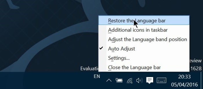 activer ou désactiver la barre de langue dans Windows 10 étape 9