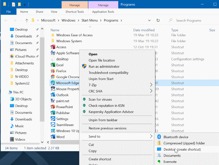 créer un raccourci de navigateur Edge sur le bureau de Windows 10 pic2