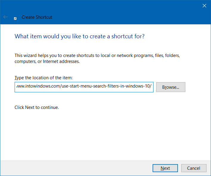 créer un lien de site Web sur le bureau dans Windows 10 étape 3