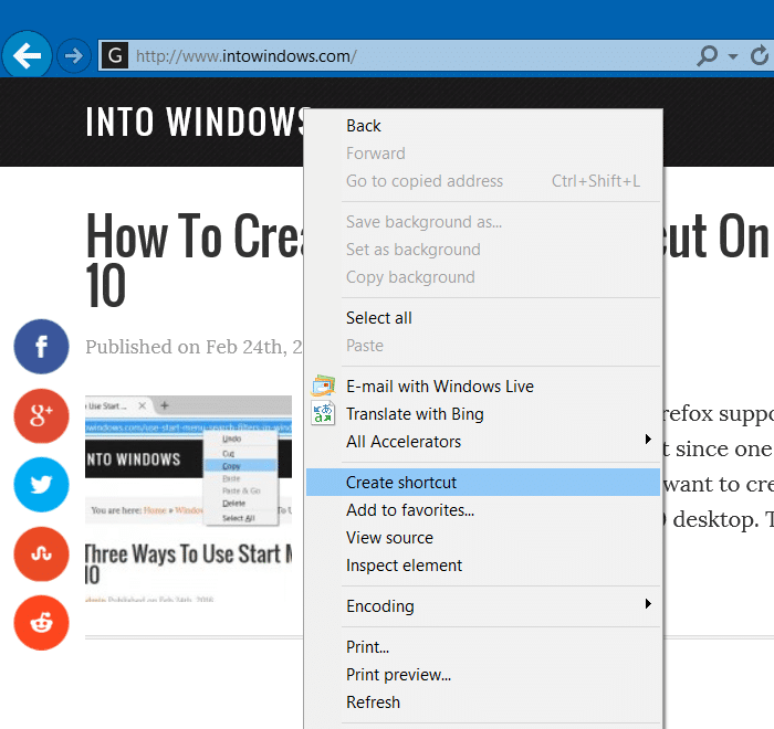Épingler des sites Web au menu Démarrer dans Windows 10 Étape 1