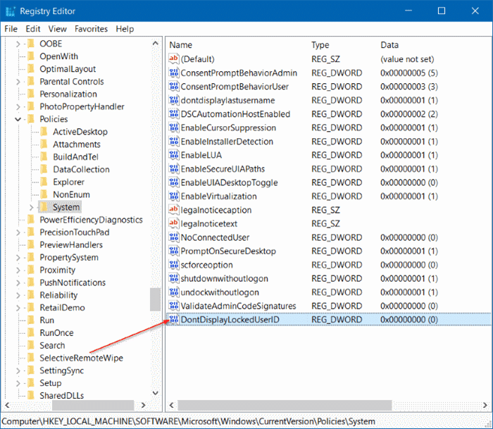 masquer l'adresse e-mail du nom d'utilisateur sur l'écran de connexion dans Windows 10 étape 5