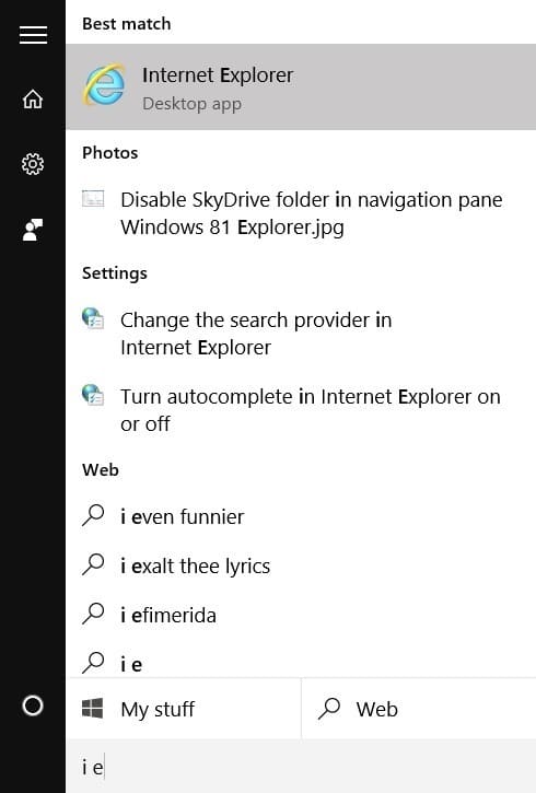 Ouvrez Internet Explorer dans l'image Windows 10 1.1