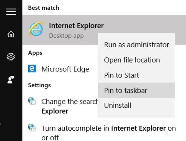 Ouvrez Internet Explorer dans Windows 10 Étape 2