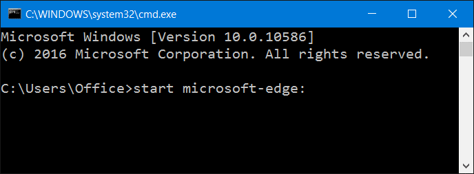 Ouvrez Microsoft Edge à partir de l'invite de commande dans Windows 10 step1