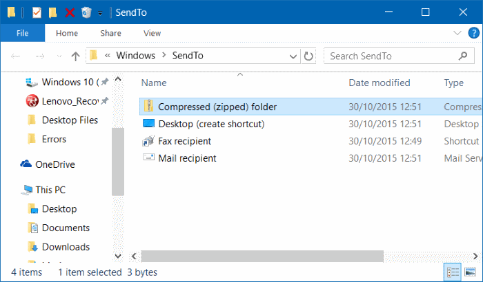 Dossier compressé compressé manquant dans le menu Envoyer vers dans Windows 10 étape 3