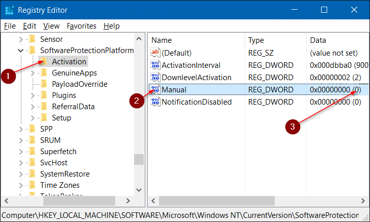 désactiver l'activation automatique dans Windows 10 étape 2