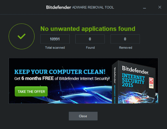 BitDefender adware removal tool for Windows 10 pic3