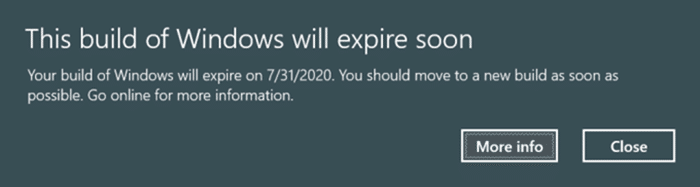 Cette version de Windows expirera sous peu