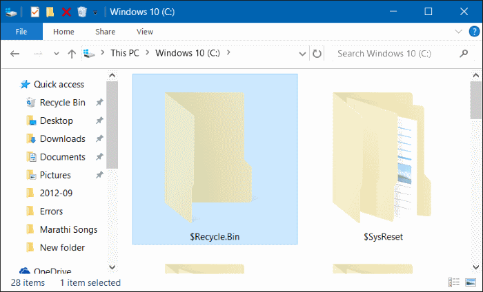 Désactivez la corbeille dans Windows 10