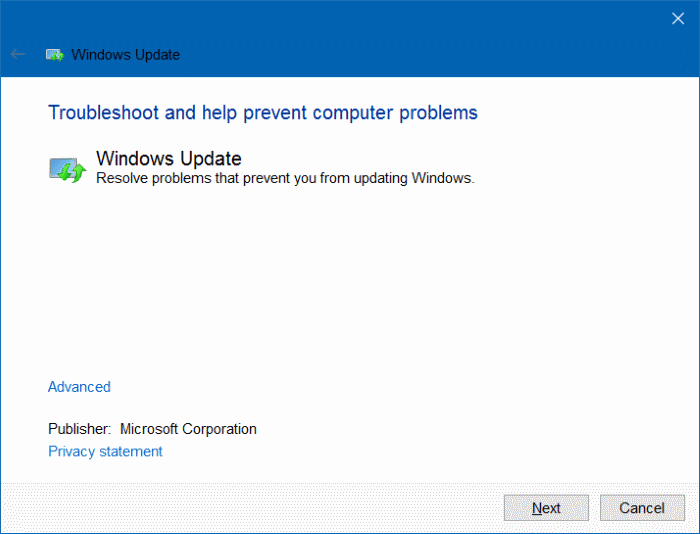 Depannage de Windows Update dans Windows 10