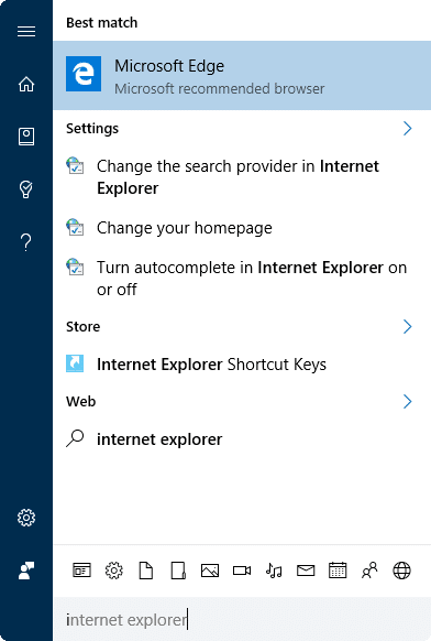 Internet Explorer absent de Windows 10