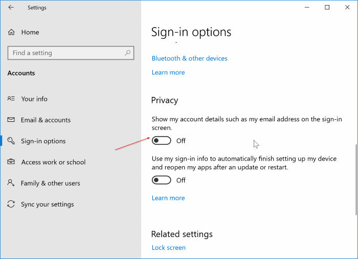 masquer le nom et l'adresse e-mail de l'écran de connexion dans Windows 10