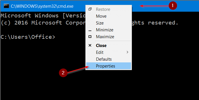 changer la couleur d'arrière-plan de l'invite de commande dans Windows 10 étape 2
