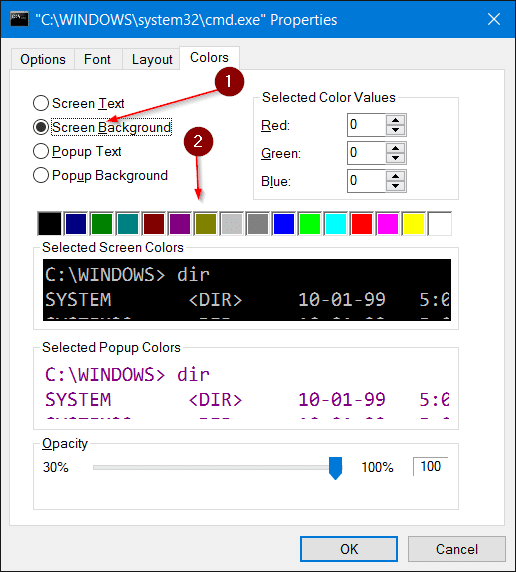 changer la couleur d'arrière-plan de l'invite de commande dans Windows 10 étape 3