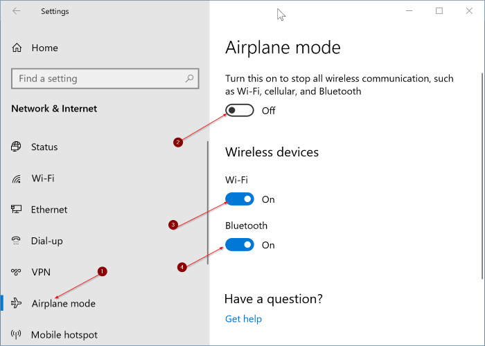 le mode avion ne se désactive pas dans Windows 10 pic3