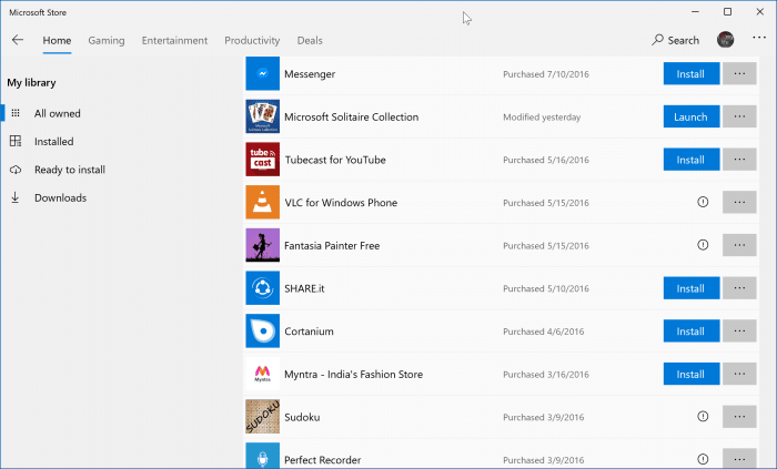 réinstaller les applications et les jeux achetés en magasin dans Windows 10 pic1