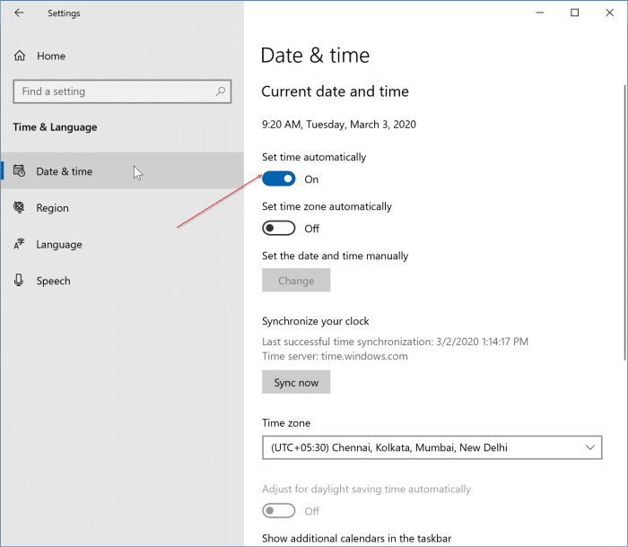 date et heure incorrectes dans Windows 10 pic2