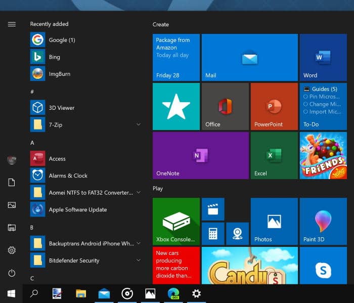 ajouter une autre colonne au menu Démarrer de Windows 10 pic3