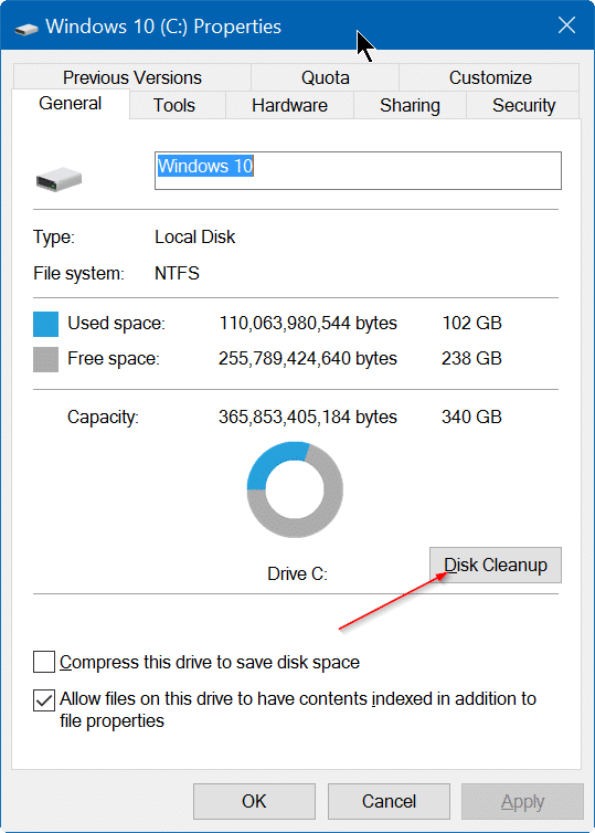 Nettoyage de disque manquant dans les propriétés du lecteur dans Windows 10 pic2