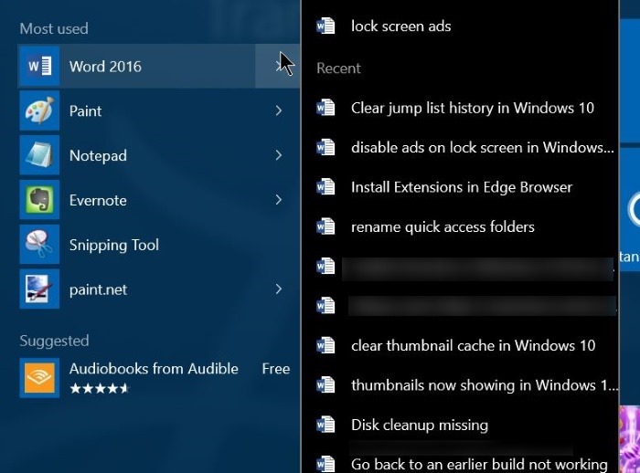 Effacer la liste de raccourcis dans Windows 10 pic2