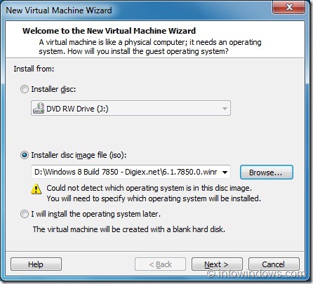 Installez Windows 8 sur VMware Player Step2