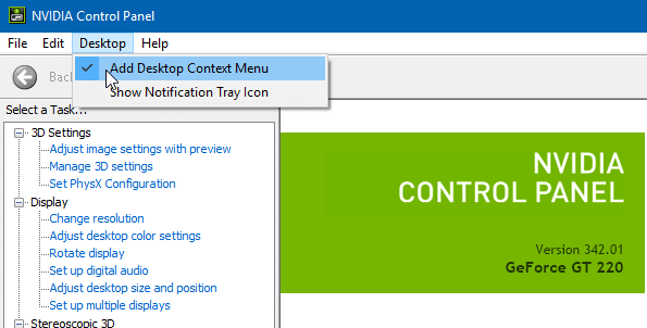 supprimer le panneau de configuration nvidia du menu contextuel du bureau dans Windows 10 pic3
