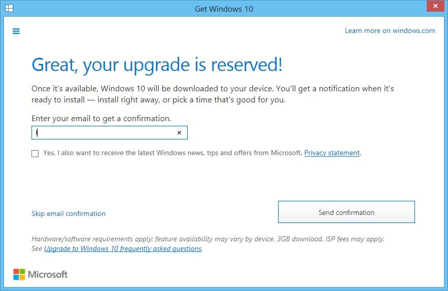 Précommandez votre copie de mise à niveau gratuite de Windows 10 maintenant
