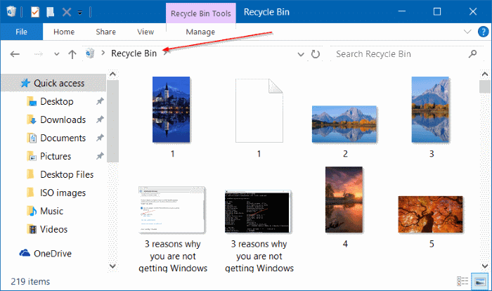 Ajouter la corbeille à la barre d'outils d'accès rapide et à l'accès rapide dans Windows 10 Étape 3