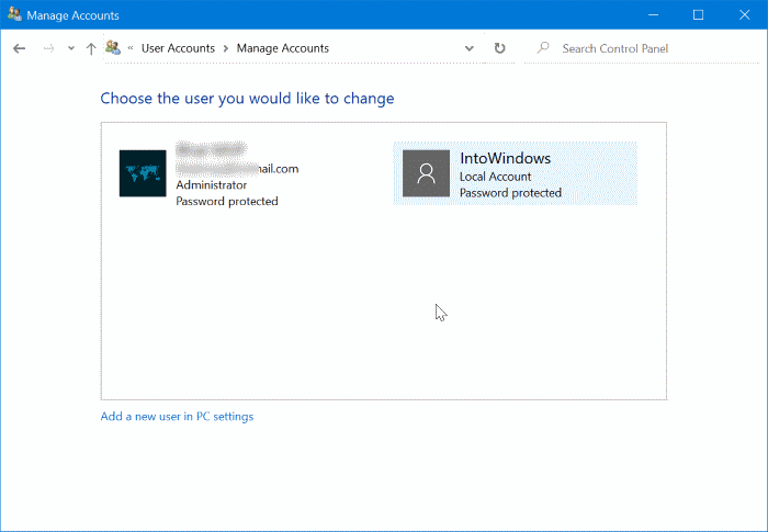 modifier ou supprimer le mot de passe du compte local dans Windows 10 pic3