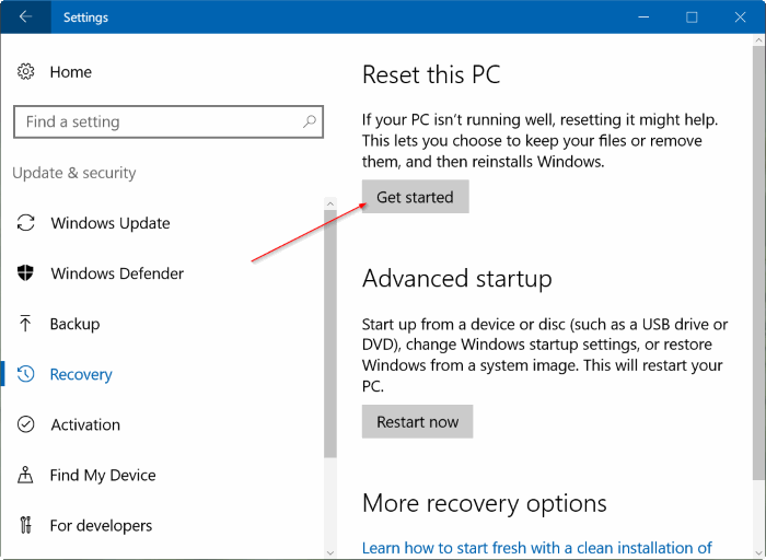 restaurer Windows 10 PC pic3