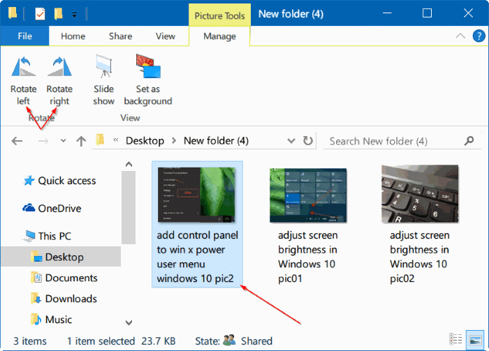 faire pivoter les images dans l'Explorateur de fichiers Windows 10