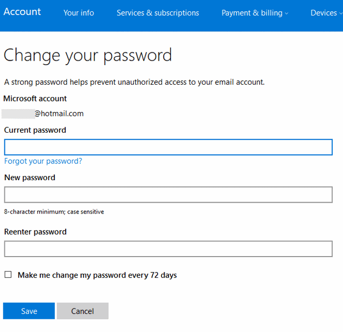 mettre à jour le mot de passe de messagerie dans l'application de messagerie Windows 10, étape 8