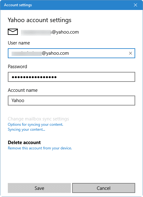 mettre à jour le mot de passe du compte de messagerie Windows 10 pic2