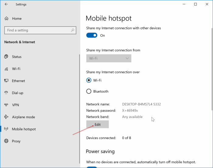 changer le nom et le mot de passe du hotspot mobile Windows 10