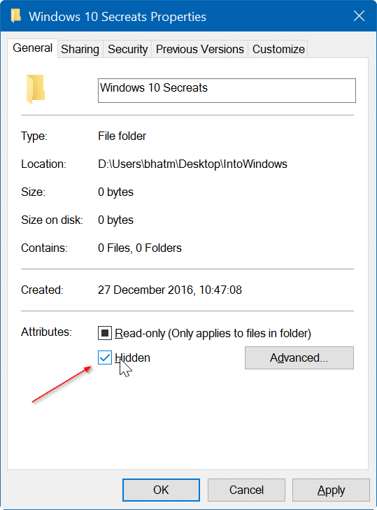 masquer les fichiers et les dossiers dans Windows 10 pic2