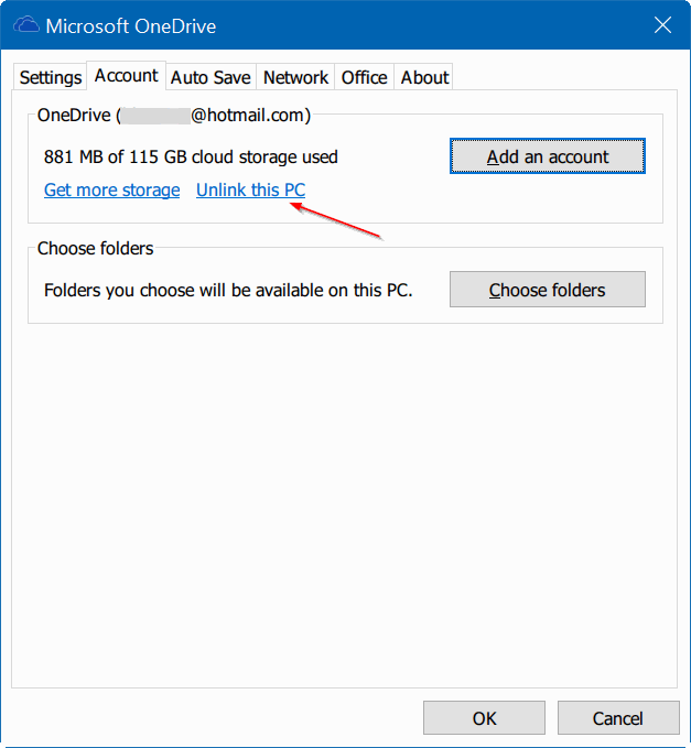déplacer le dossier onedrive dans Windows 10 step2
