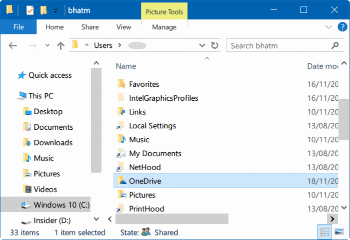 déplacer le dossier onedrive dans Windows 10 step4