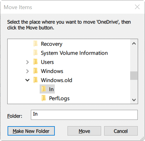 déplacer le dossier onedrive dans Windows 10 step8