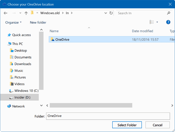 déplacer le dossier onedrive dans Windows 10 étape 14