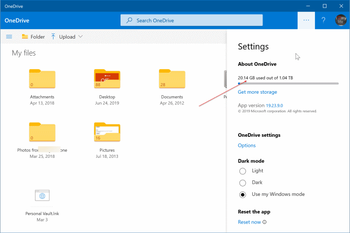 vérifier l'utilisation du stockage onedrive dans Windows 10 pic5