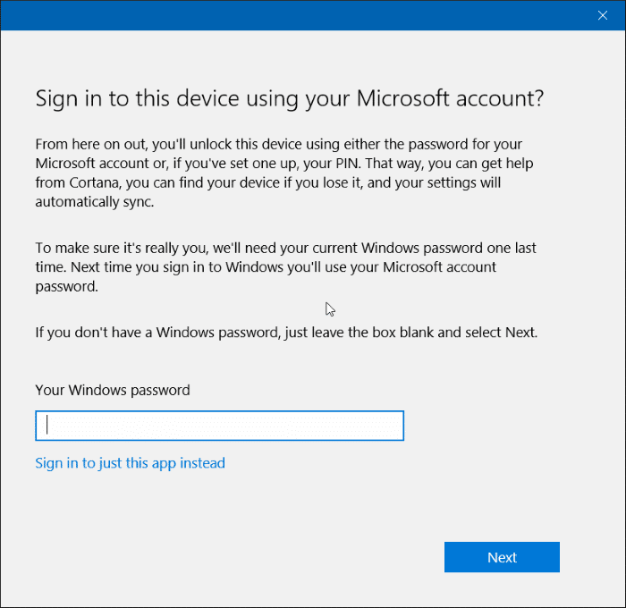 Connectez-vous au Store avec un autre compte à l'étape 7 de Windows 10