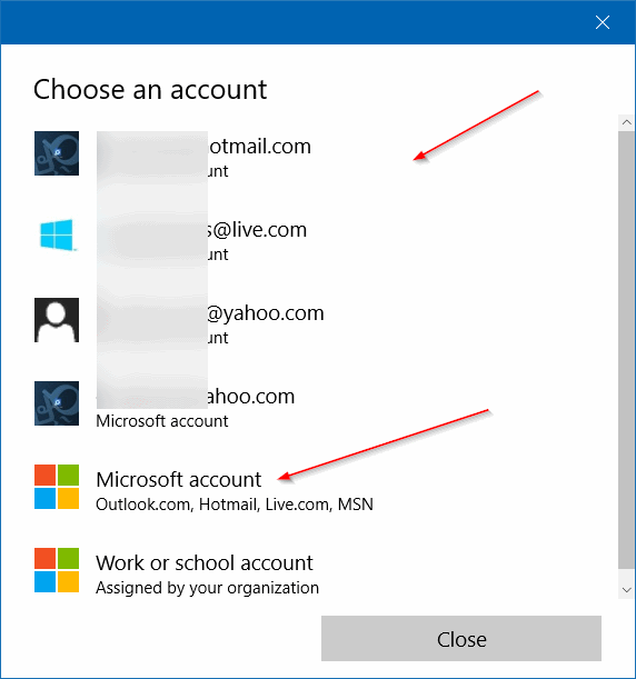 Connectez-vous au Store en utilisant un autre compte de messagerie à l'étape 5 de Windows 10