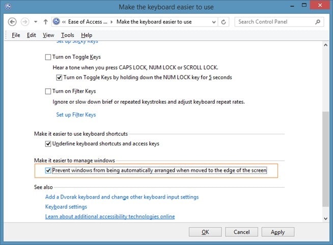 Désactiver la vue Snap dans Windows 7 ou Windows 8 image 4