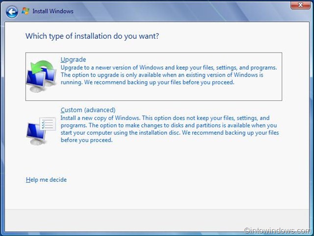 procédure de mise à niveau de Vista vers Windows 7